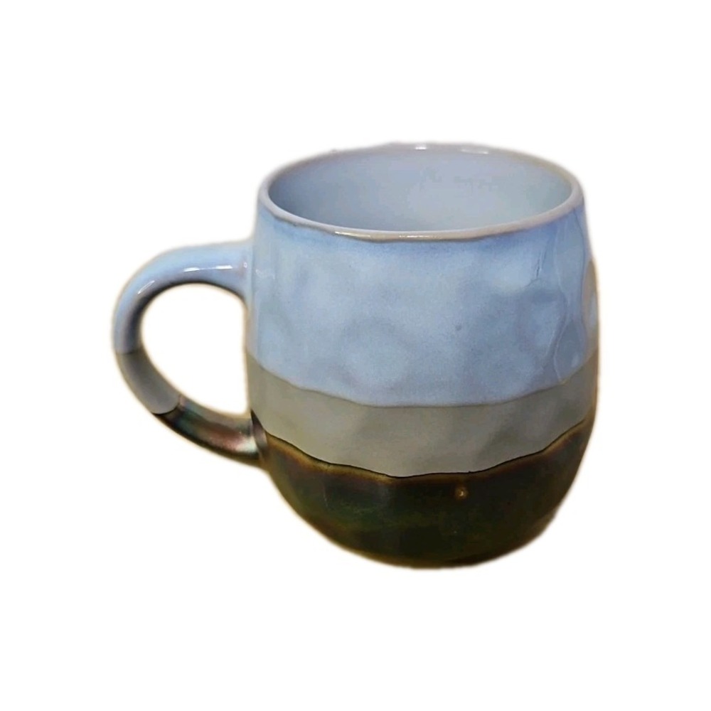 Roscher Coffee‎ Mug 16 Fl Oz Metallic Bronze Iridescent Barrel Light Blue